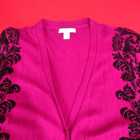 New York and Company pink cardigan with very unique black design women's size L - Picture 2 of 7